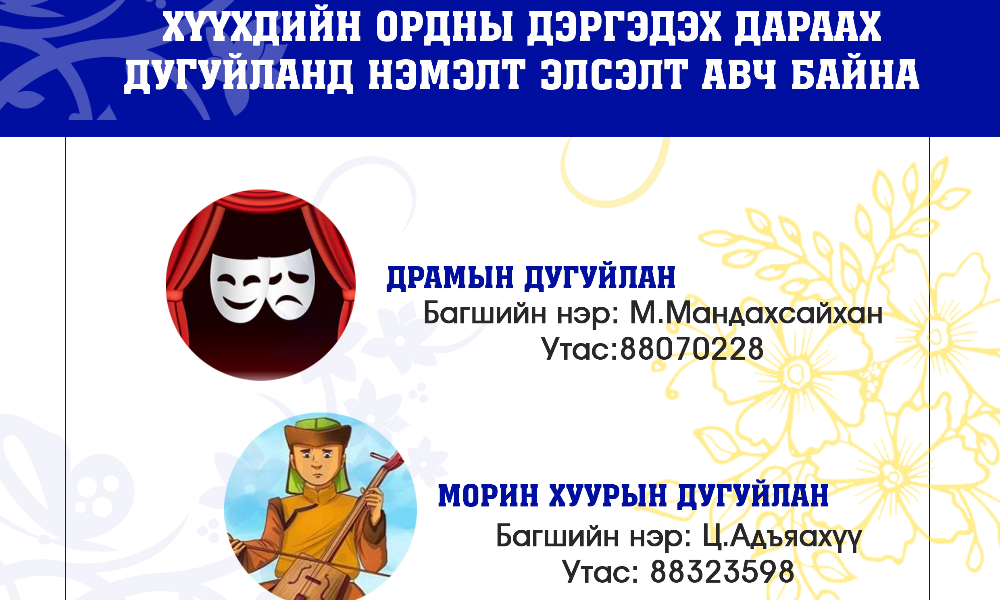 ХҮҮХДИЙН ОРДНЫ ДЭРГЭДЭХ ДАРААХ ДУГУЙЛАНД НЭМЭЛТ ЭЛСЭЛТ АВЧ БАЙНА